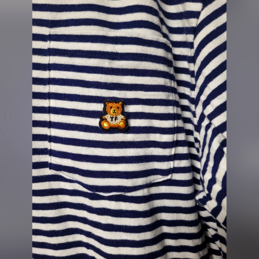 Teddy Fresh Navy White Striped Long Sleeve Ringer-T Shirt L - Picture 3 of 4